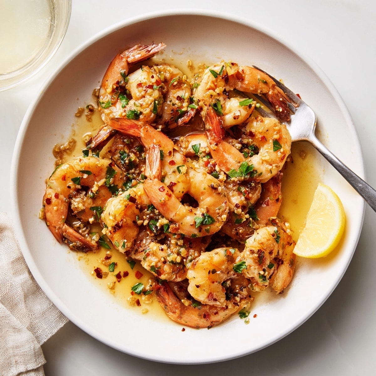 Buttery, fragrant 20-Minute Garlic Shrimp served over pasta, a quick and delicious meal.
