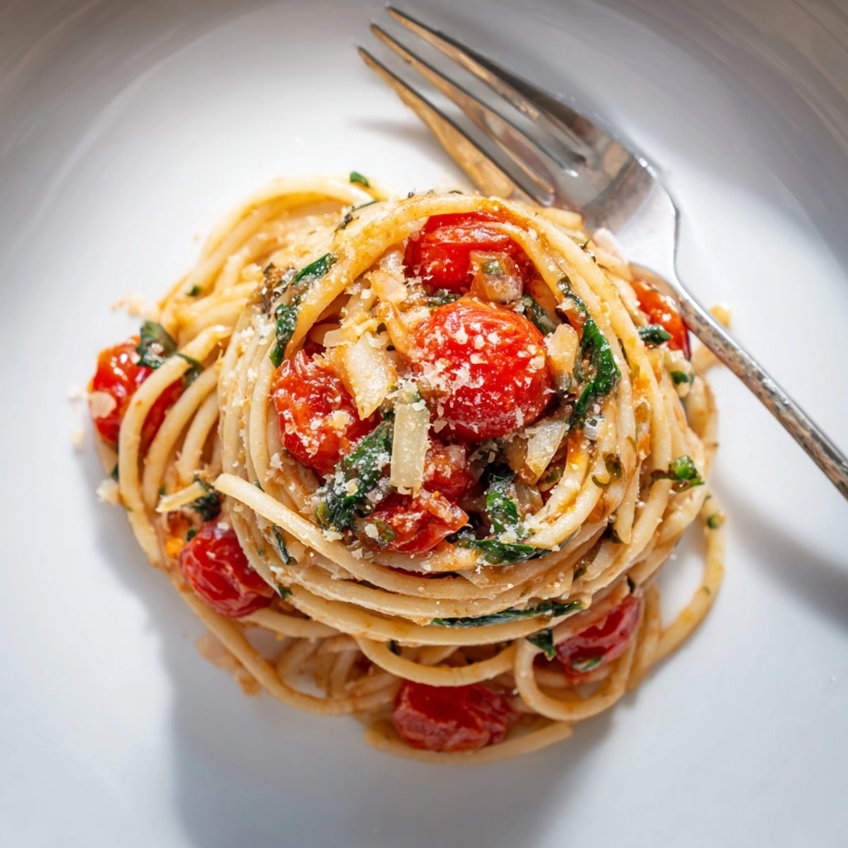 Easy weeknight One-Pot Tomato Pasta bubbling away in a large Dutch oven.