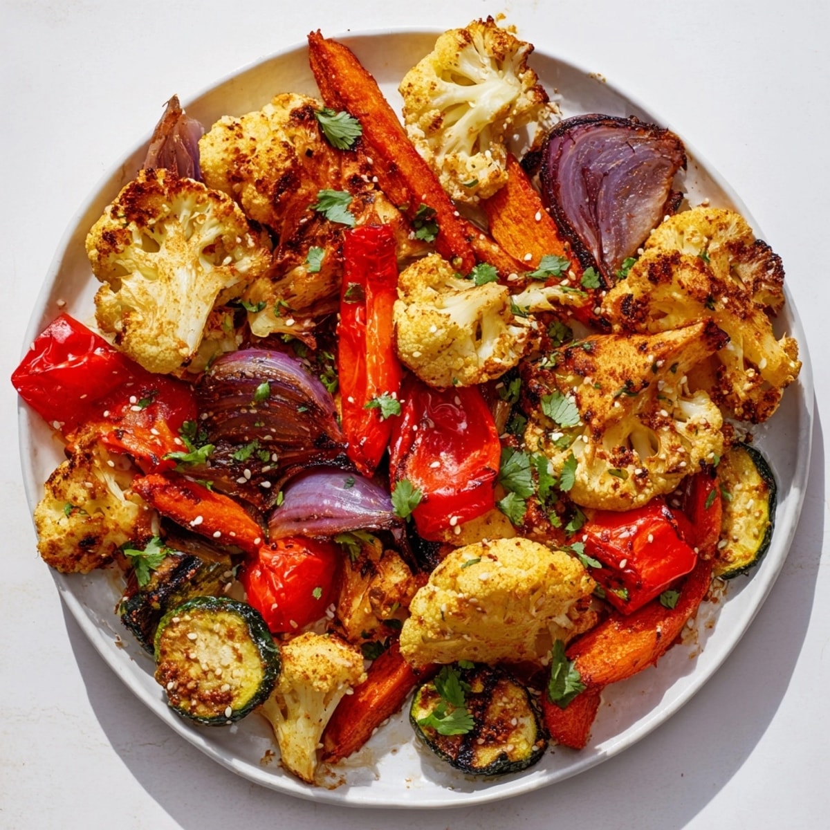 Easy vegan Harissa Roasted Vegetables recipe, a delicious side dish bursting with smoky, spicy flavor.
