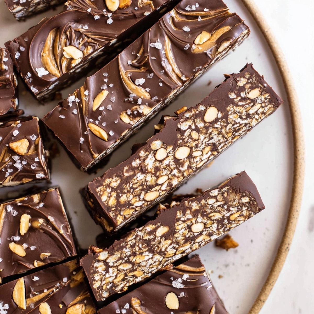 Rich, decadent Tahini Chocolate Bars, swirled with extra tahini, ready for slicing.