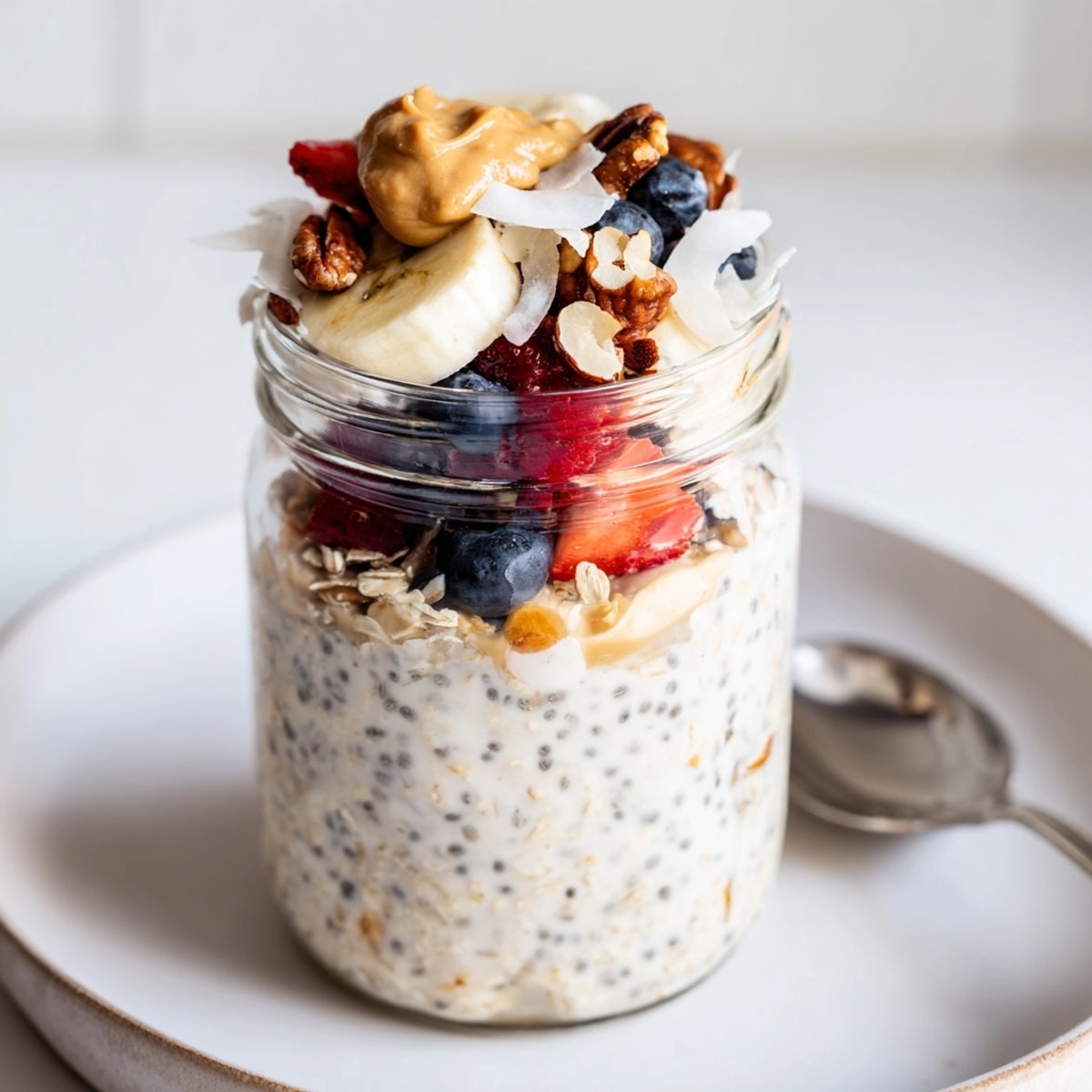 Mason Jar Overnight Oats: Layers of creamy oats and berries in glass jars.