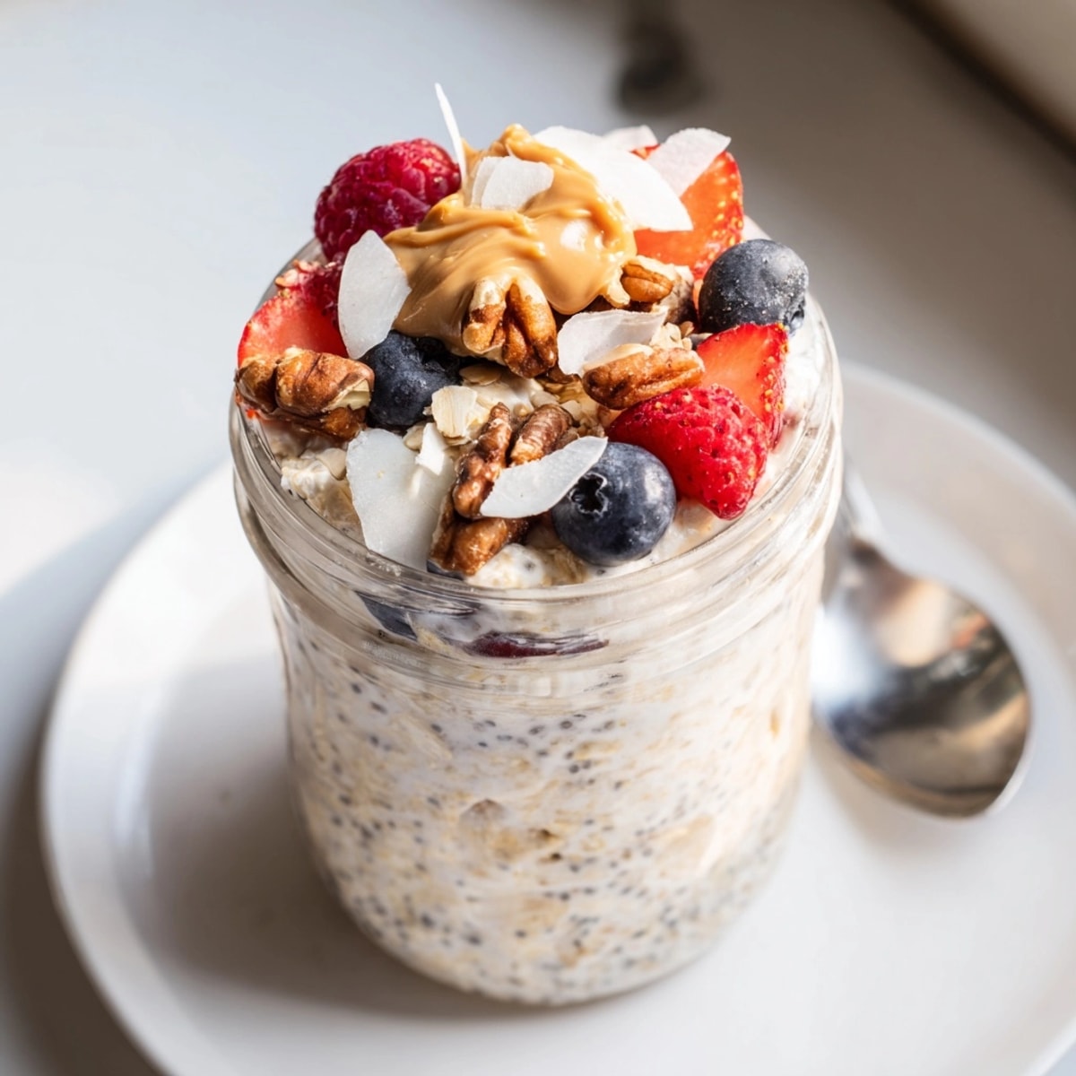Preparing Mason Jar Overnight Oats: A quick, customizable breakfast ready for busy mornings.