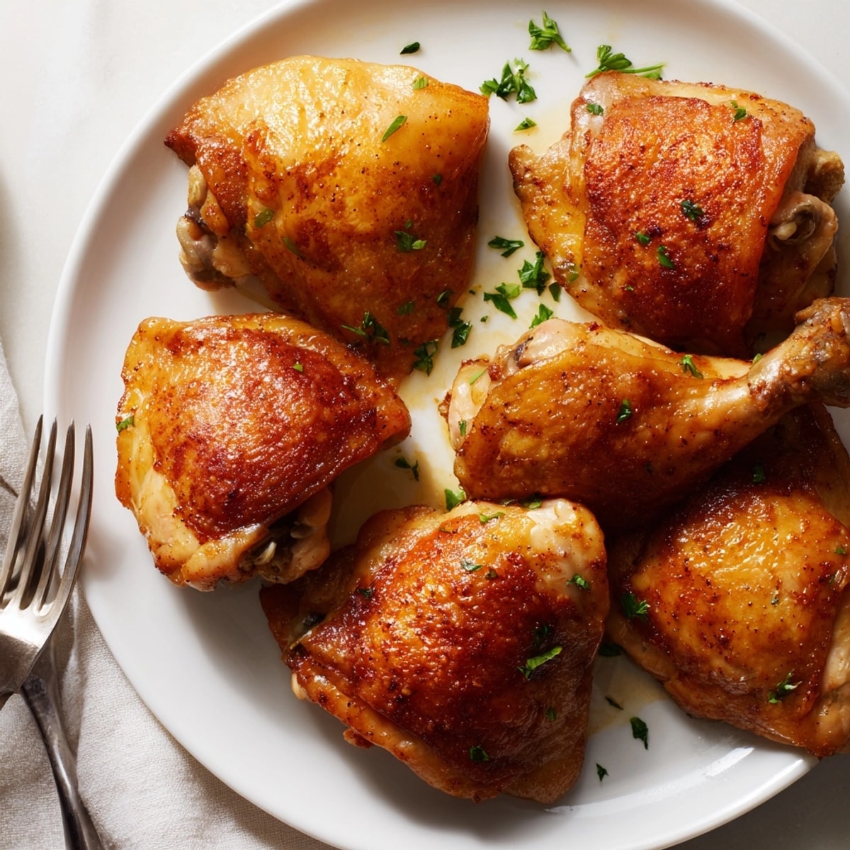 Aromatic Batch-Cooked Chicken Thighs, savory skin enhancing flavor, ideal for salads or sandwiches.