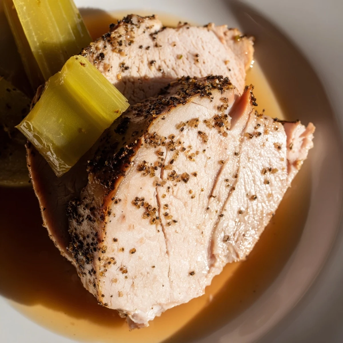 Golden-brown, succulent Turkey Pan Roast resting beside caramelized carrots and onions on a rustic board.