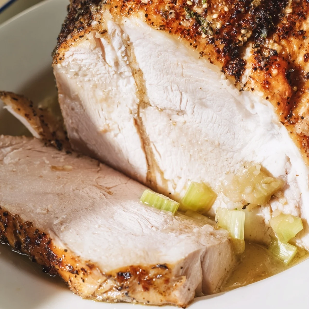 Herb-crusted Turkey Pan Roast with tender meat and pan juices, ready for a cozy family dinner.