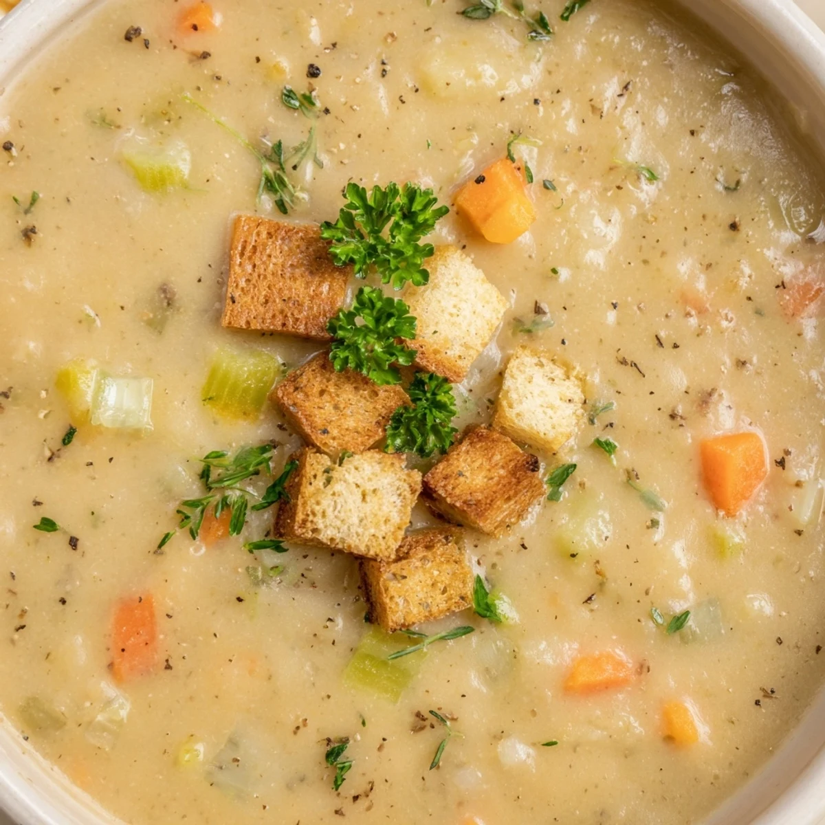 Creamy Soup being ladled from a pot, highlighting tender vegetables and rich texture in this easy recipe.