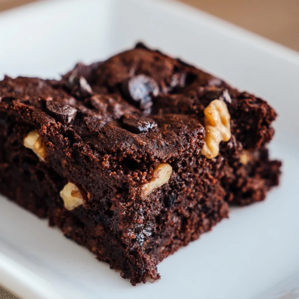 Gluten Free Almond Flour Brownies on a white plate with cracked tops and gooey centers, served with a glass of milk.