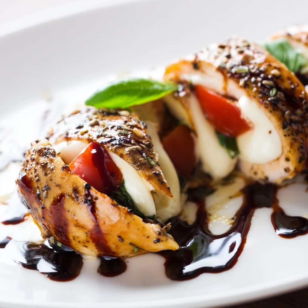 Sizzling Caprese Stuffed Chicken Breast searing in a skillet, topped with fresh basil and ready for the oven.