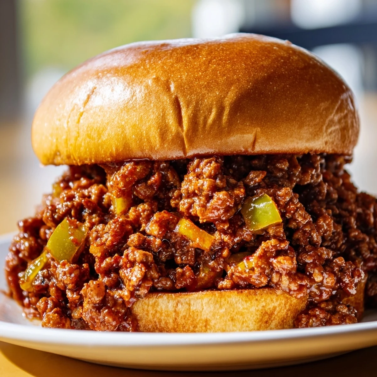 Golden-toasted buns overflowing with savory, tangy MVP Sloppy Joes and diced vegetables.