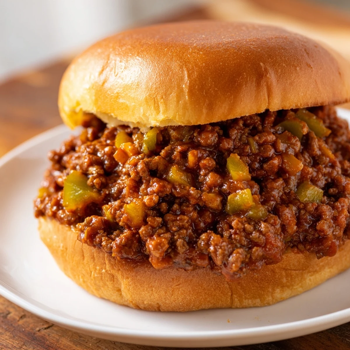 A close-up of juicy MVP Sloppy Joes on a toasted bun, ready for dinner.
