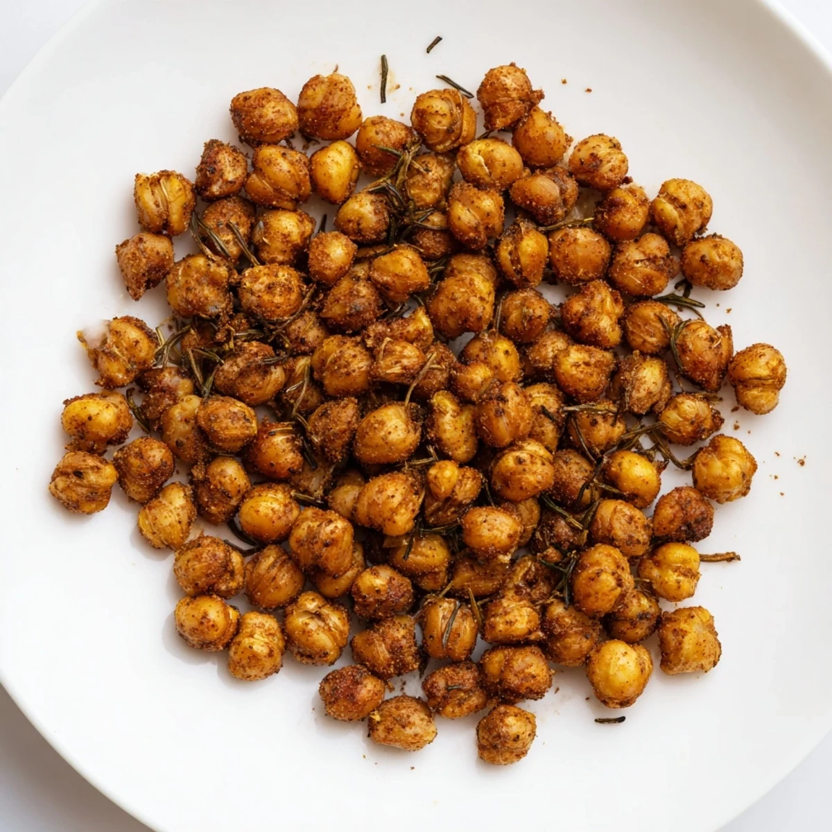 A close-up of Cajun Spiced Roasted Chickpeas in a rustic bowl, garnished with fresh parsley, ready to snack on or top salads.
