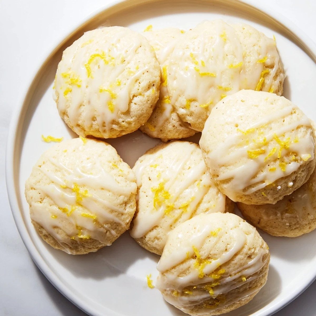 A close-up of a soft lemon ricotta cookie split open, revealing its tender, cake-like crumb flecked with lemon zest.