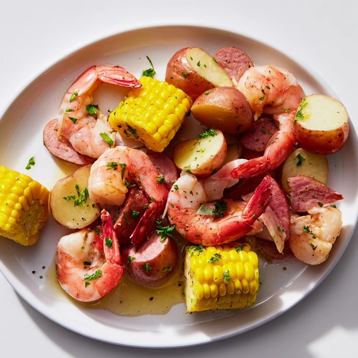 A vibrant Cajun Shrimp Boil with Corn and Potatoes bursts with zesty lemon, fresh parsley, and classic Southern spices.