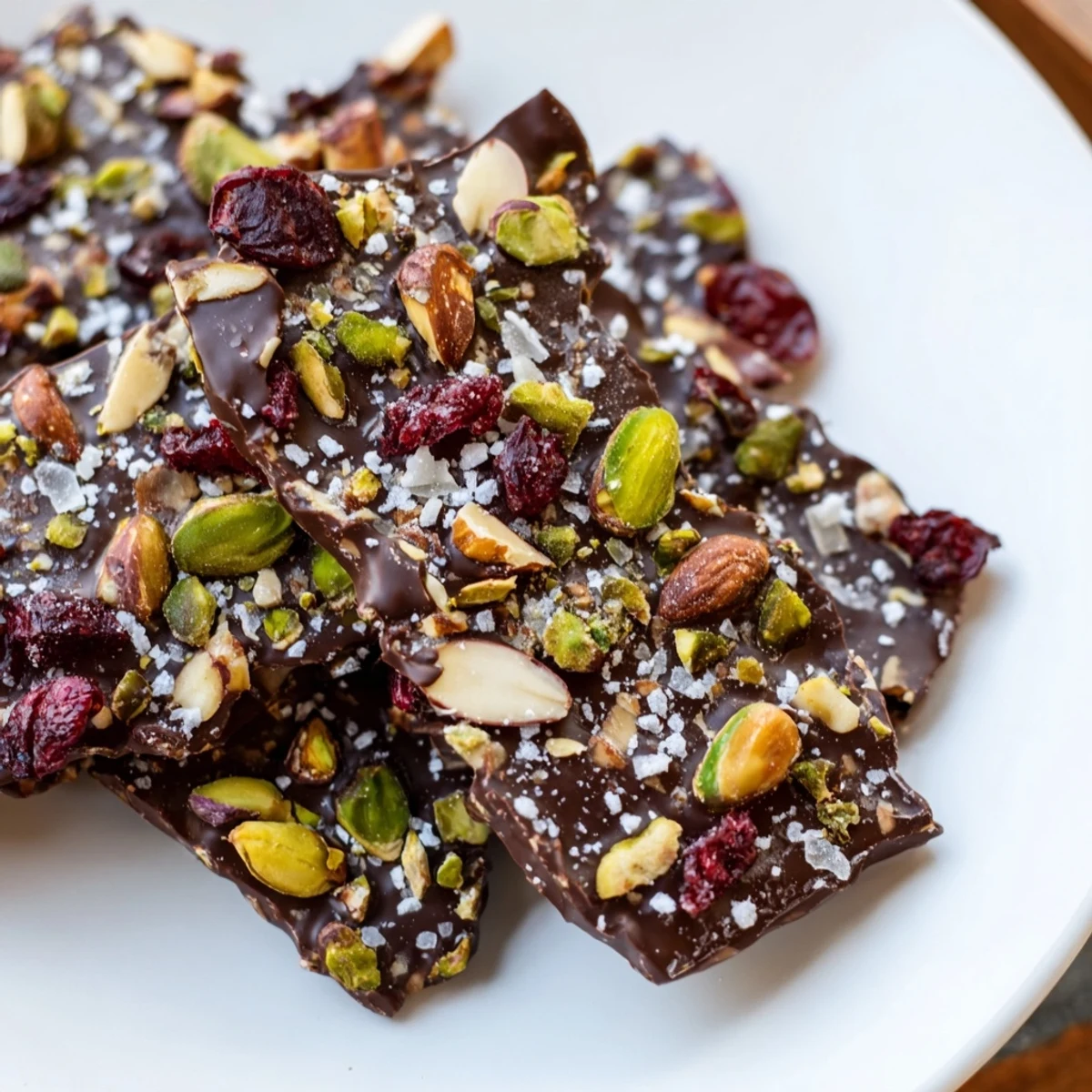 Crisp matzo crackers fully coated in glossy dark chocolate and sprinkled with flaky sea salt on a baking sheet.