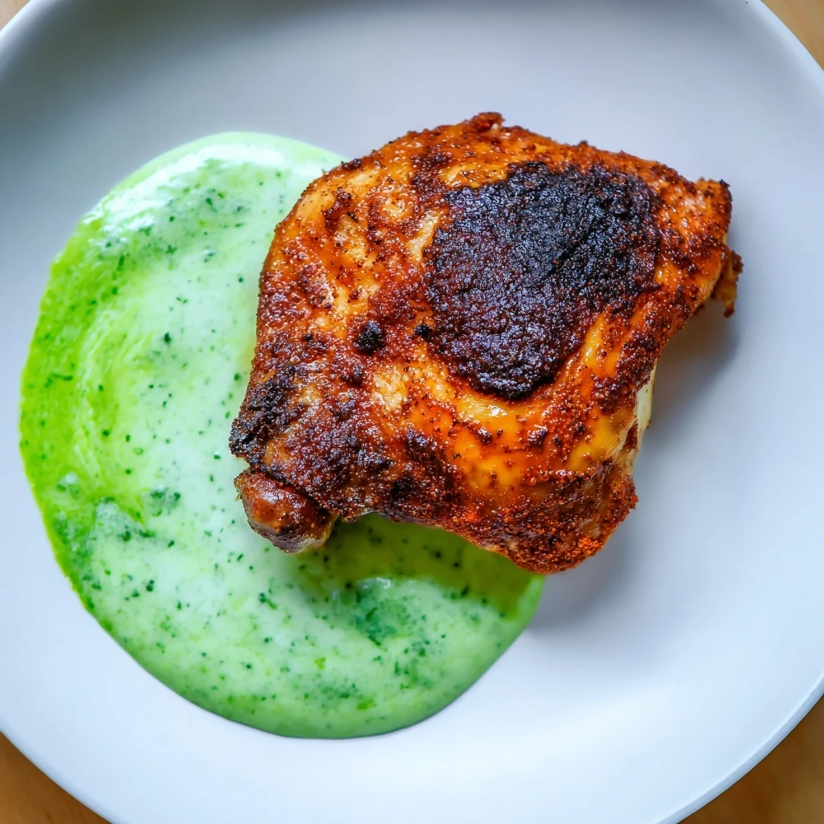 Golden-brown Peruvian Roast Chicken with Creamy Green Sauce rests on a cutting board next to fresh cilantro and limes.