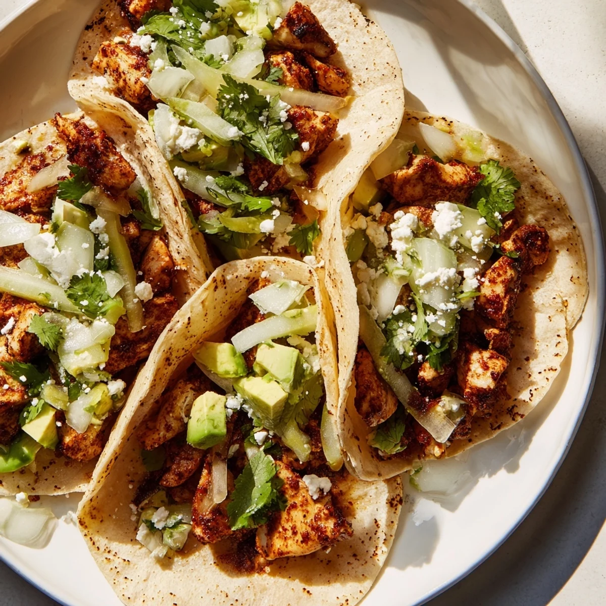 Sizzling homemade Chicken Street Tacos served with lime wedges and optional hot sauce for dipping.