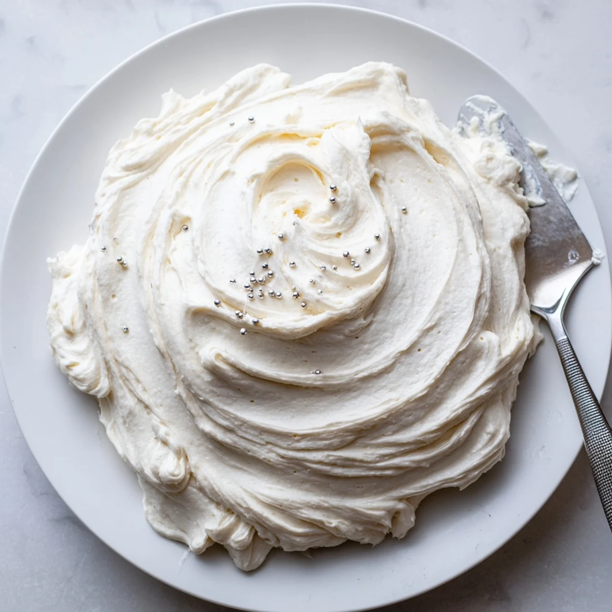 Easy Sugar Cookie Frosting being spread smoothly over round cookies, with a soft-set buttery crust.