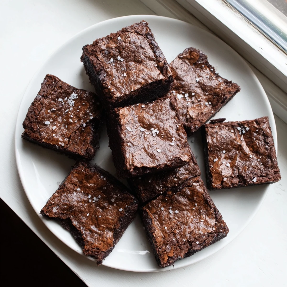 A close-up of Fudgy Brown Butter Mochi Brownies cut into squares, showing a moist, chewy interior with melted chocolate bits on a wooden board.