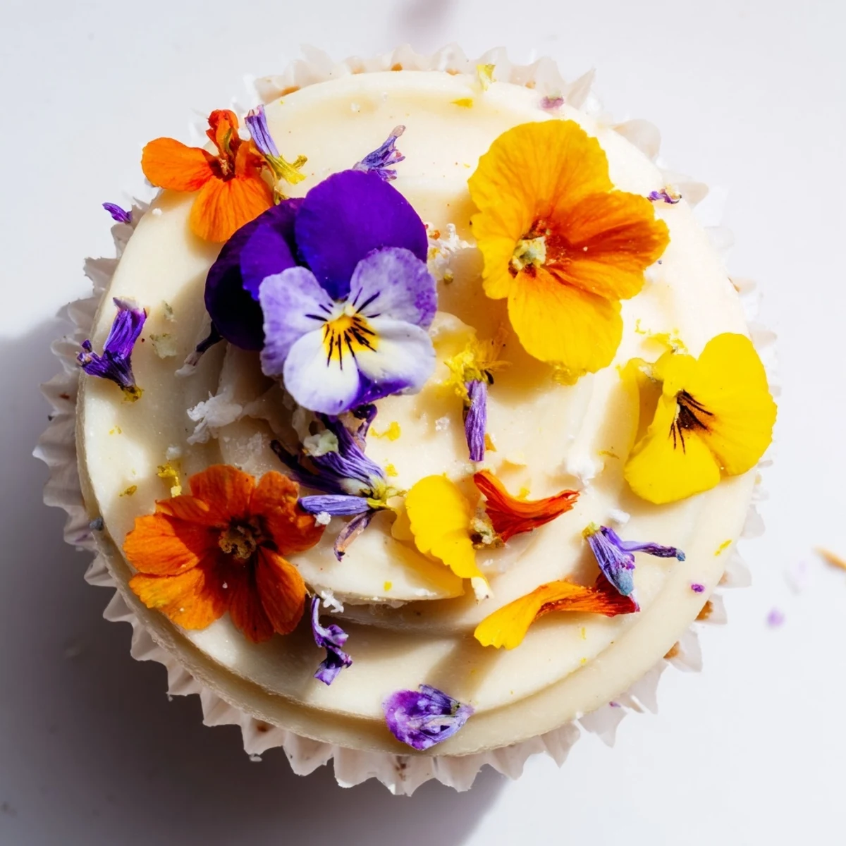 These Wild Flower Cupcakes showcase light buttercream swirls and colorful edible wildflowers for gatherings.