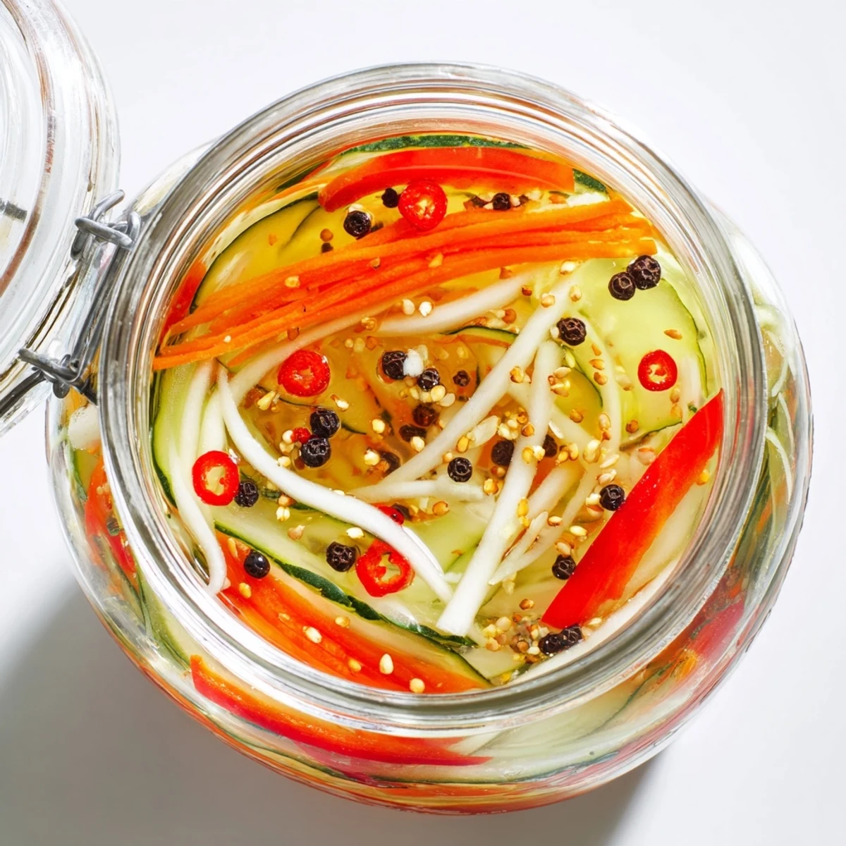 Aromatic Vietnamese Vegetable Pickle Medley served as a bright garnish for a steaming bowl of pho on a rustic table.