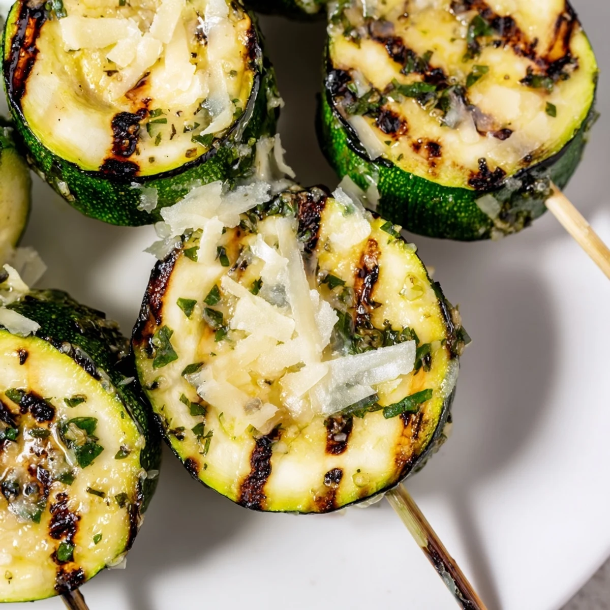 Garlic Butter Zucchini Skewers sizzling on the grill, herbs and lemon zest adding bright Mediterranean flavors.