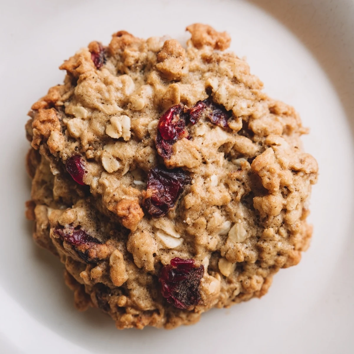 Chai Oatmeal Craisin Cookies on a rustic wooden board, featuring plump cranberries and a sprinkle of cinnamon sugar.