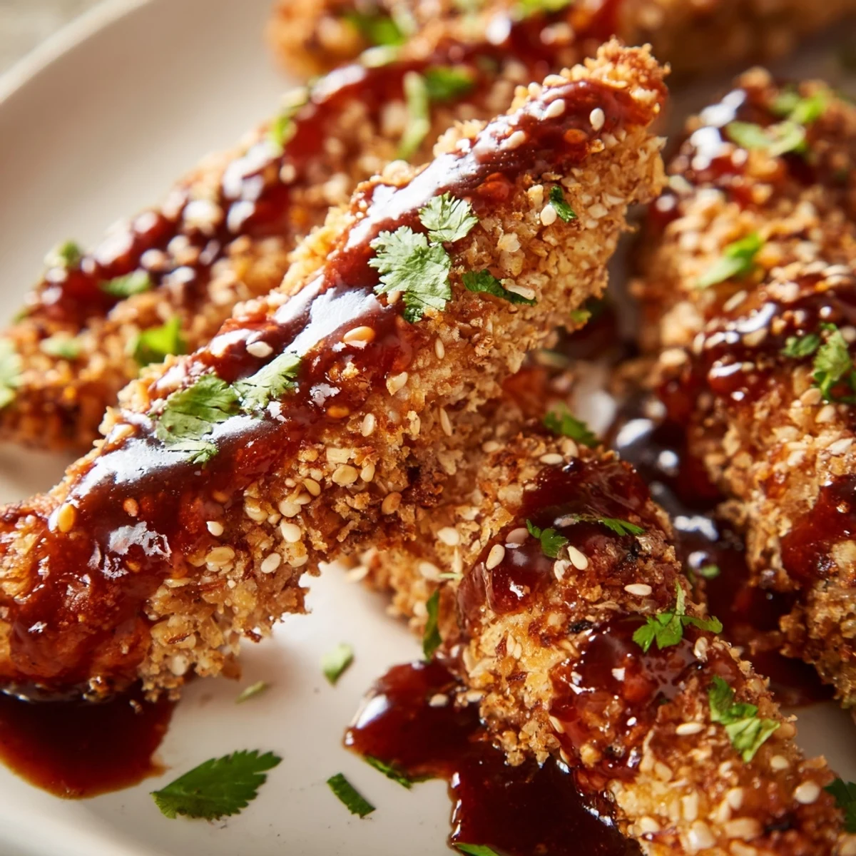 Sticky Thai Chicken Fingers tossed in a glossy, spicy-sweet sauce, served hot and ready for game day.