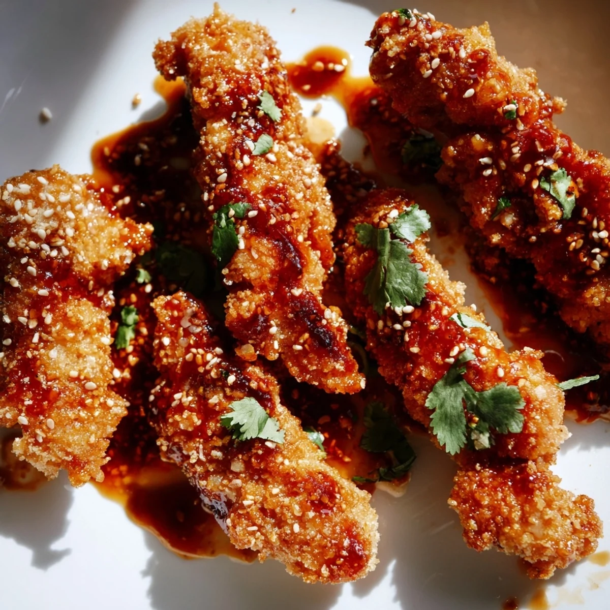 Crispy panko-coated Thai Sticky Chicken Fingers arranged on a platter with lime wedges for a zesty finish.
