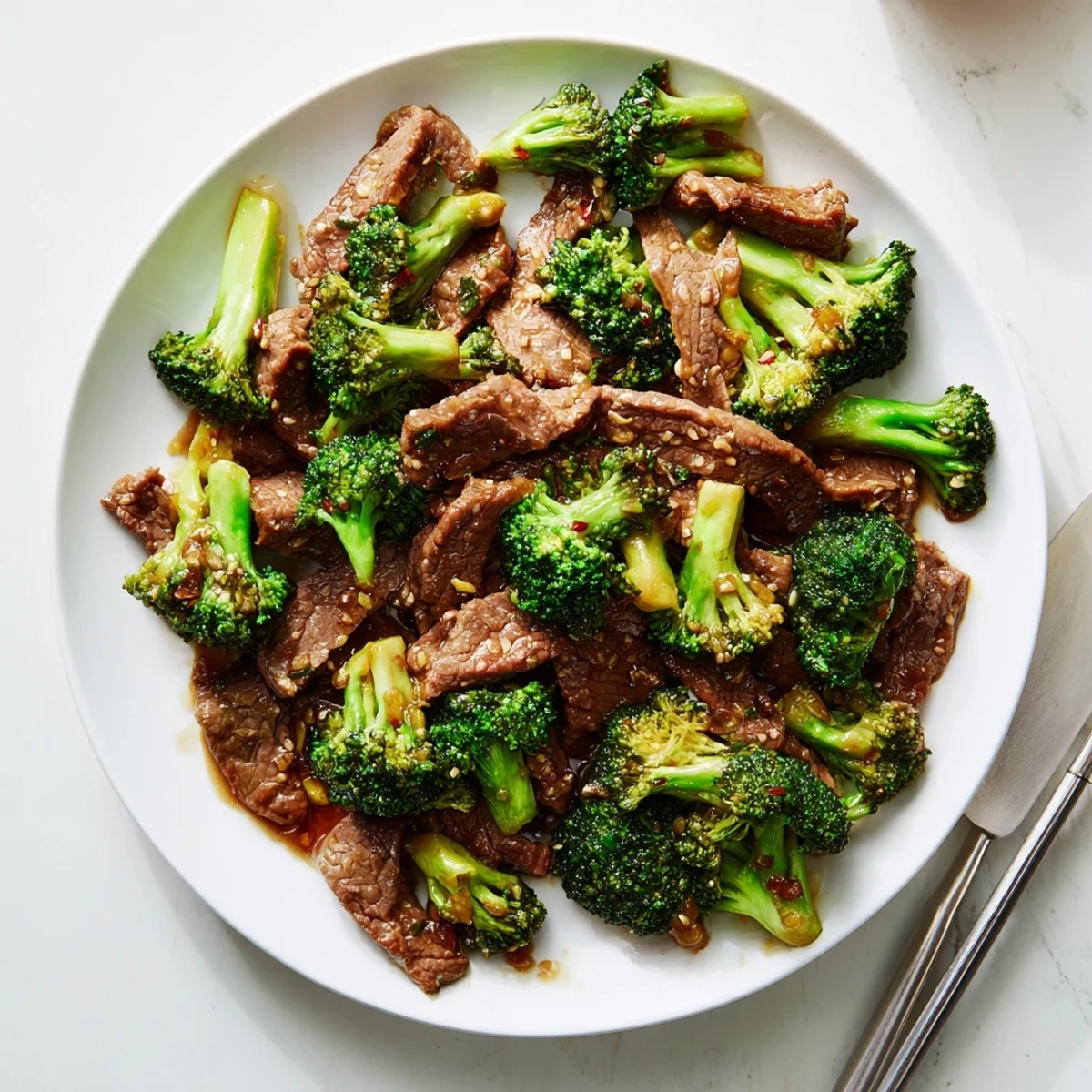 Tender seared beef and crisp broccoli stir-fried in garlic sauce served over fluffy white rice