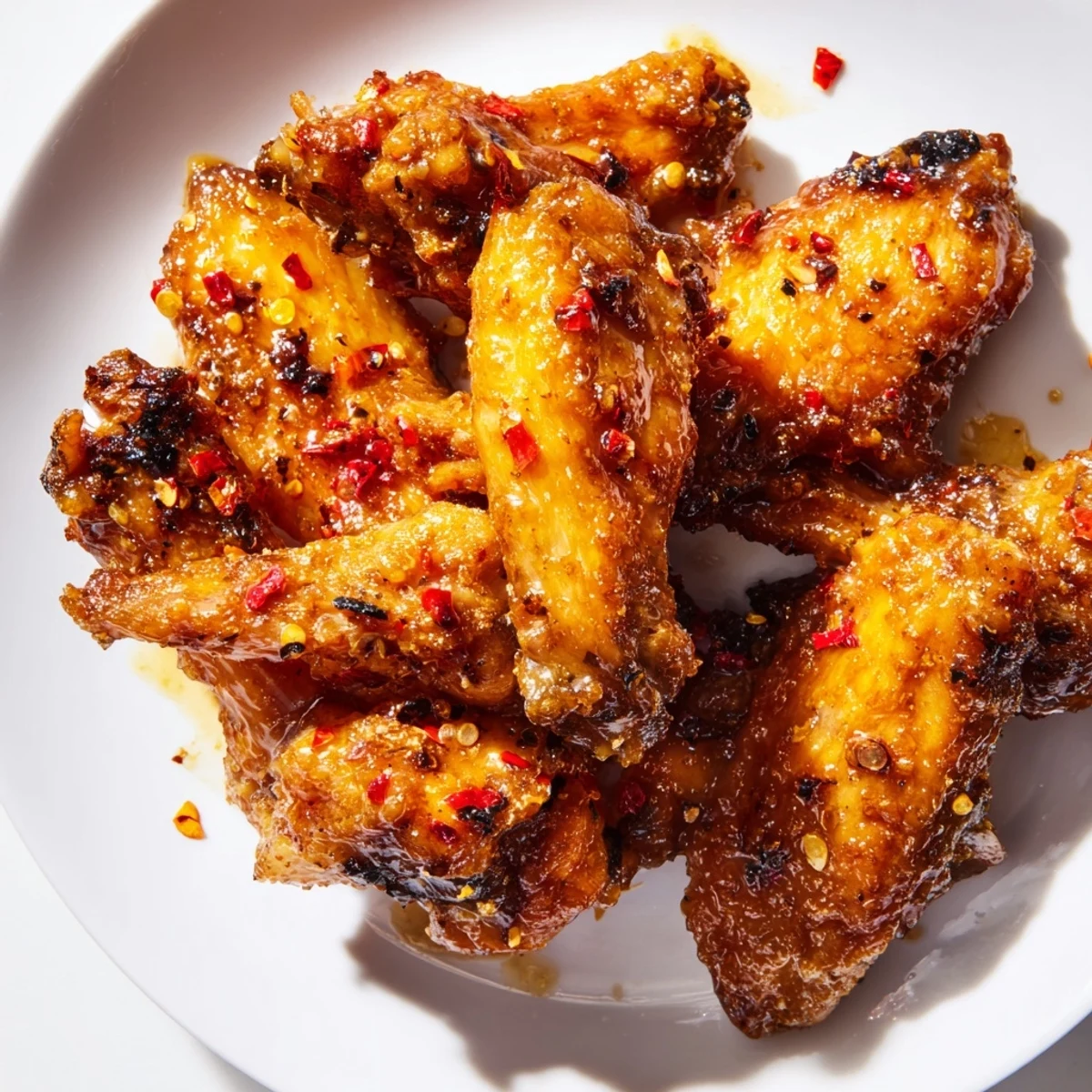Crispy smoky chicken wings tossed in sticky hot honey sauce with red pepper flakes