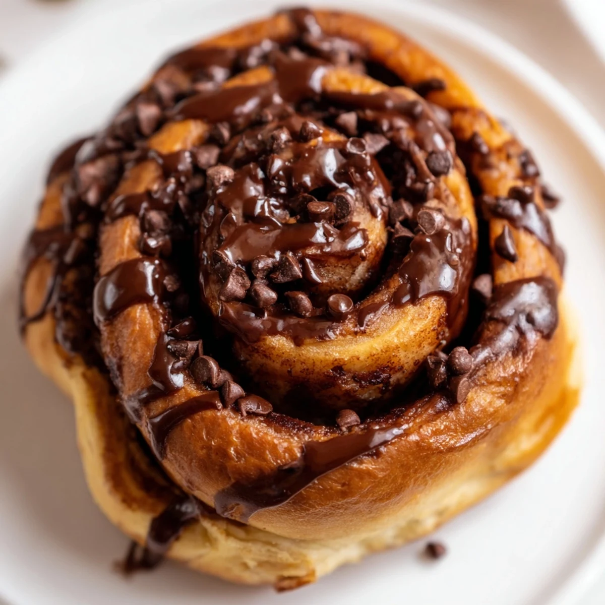 Soft chocolate swirled Double Chocolate Cinnamon Rolls rising in a baking pan topped with rich chocolate icing