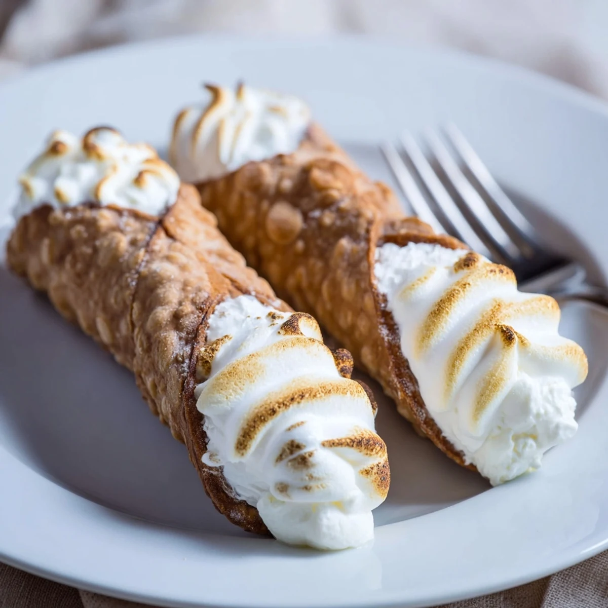 Italian dessert featuring crunchy shells filled with lemon cream and golden meringue