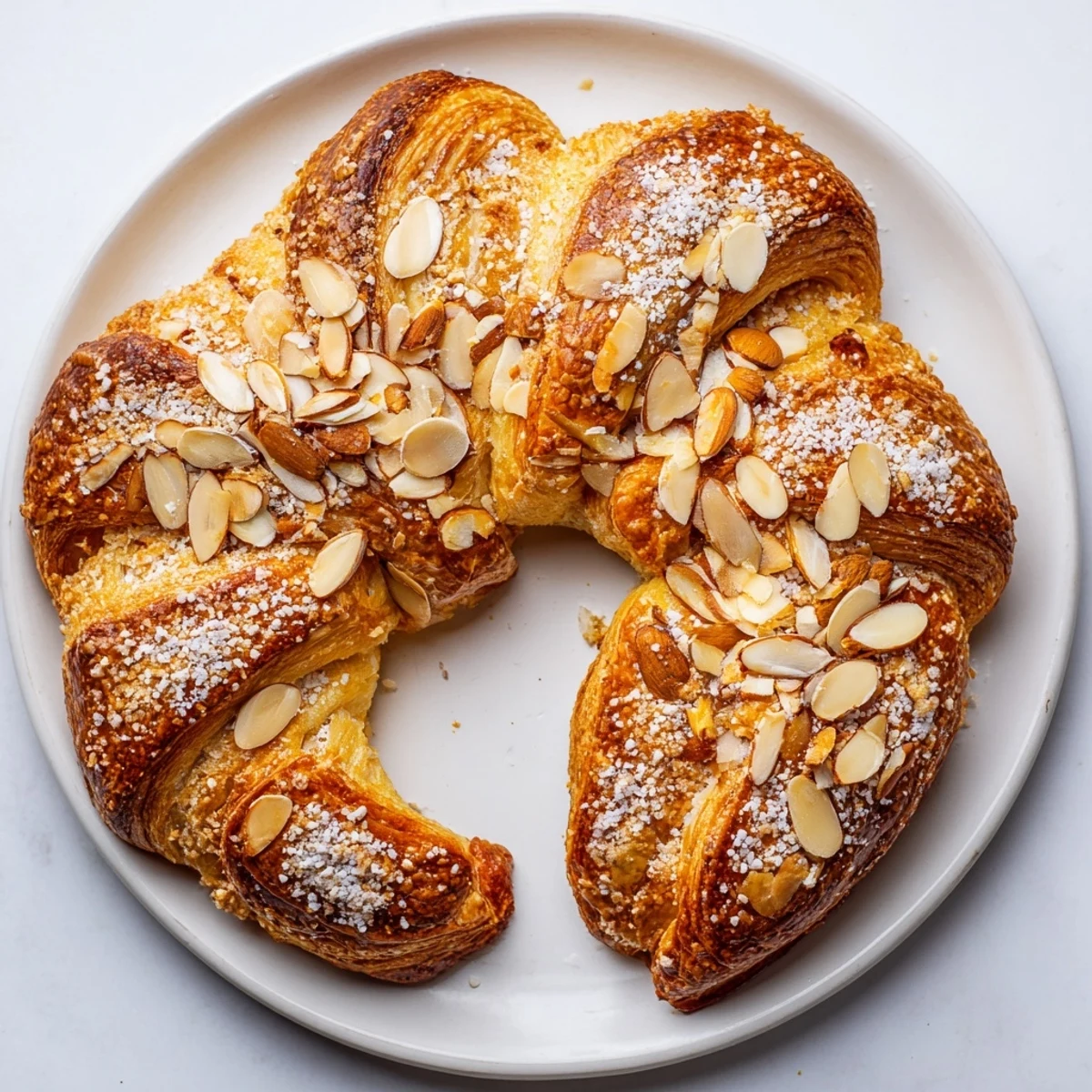 Buttery almond bear claw pastry sprinkled with sliced almonds and coarse sugar topping