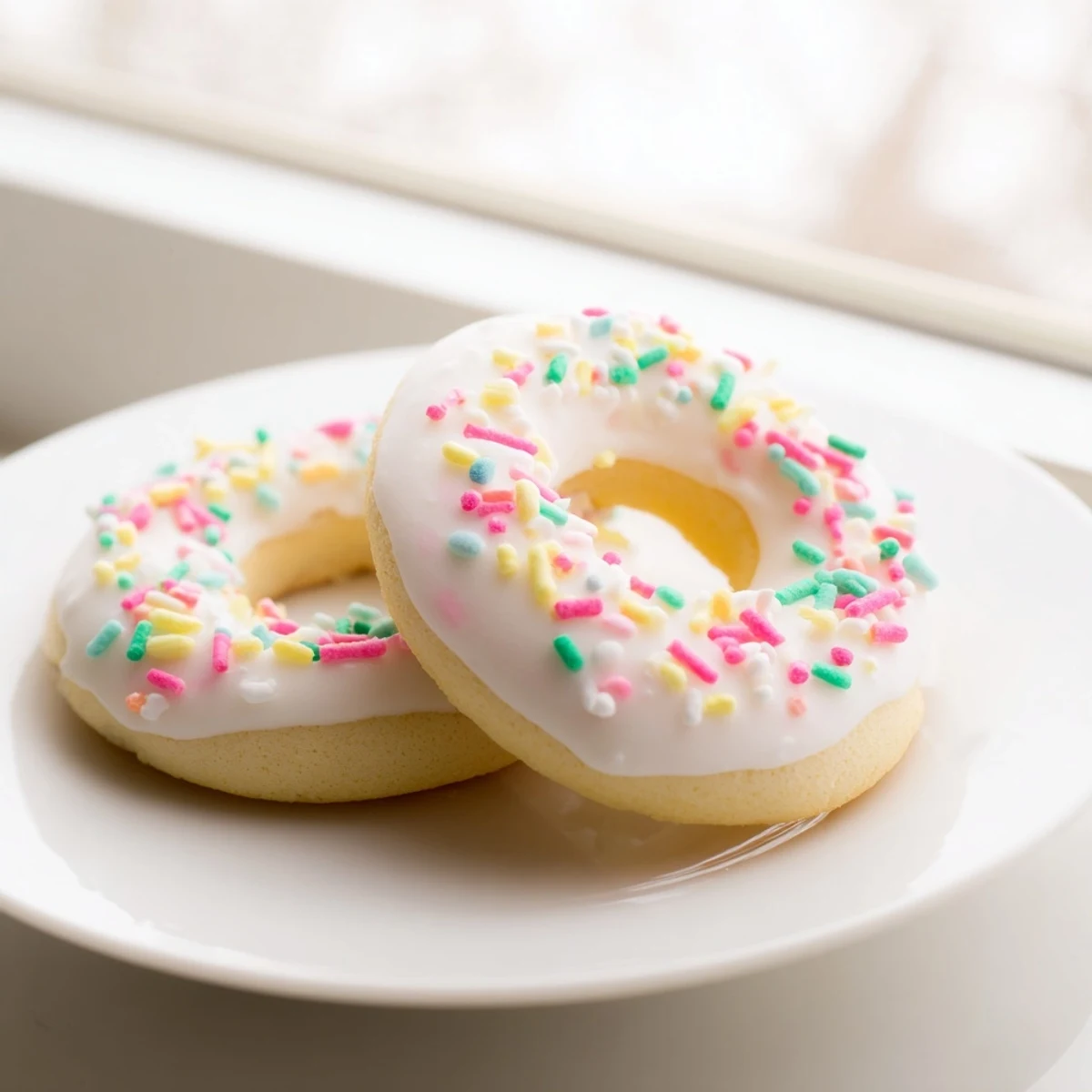 Soft Italian Easter cookies topped with white glaze and colorful pastel sprinkles