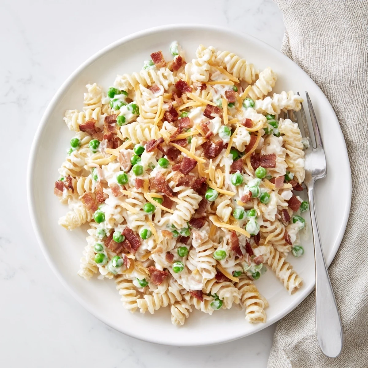 Creamy crack pasta salad loaded with crispy bacon, sharp cheddar, and ranch dressing