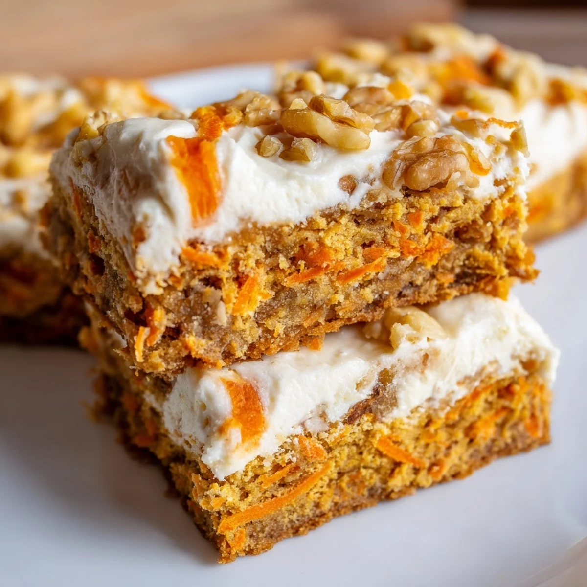 Golden carrot cake cream cheese bars featuring swirled layers of moist spiced cake and rich vanilla cheesecake topping