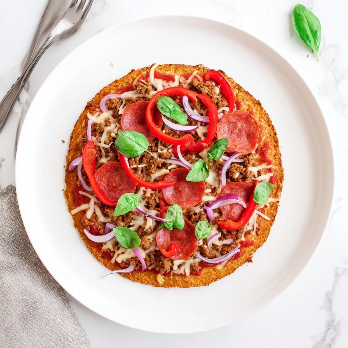 Golden crispy chicken crust pizza topped with bubbling mozzarella and pepperoni slices fresh from the oven