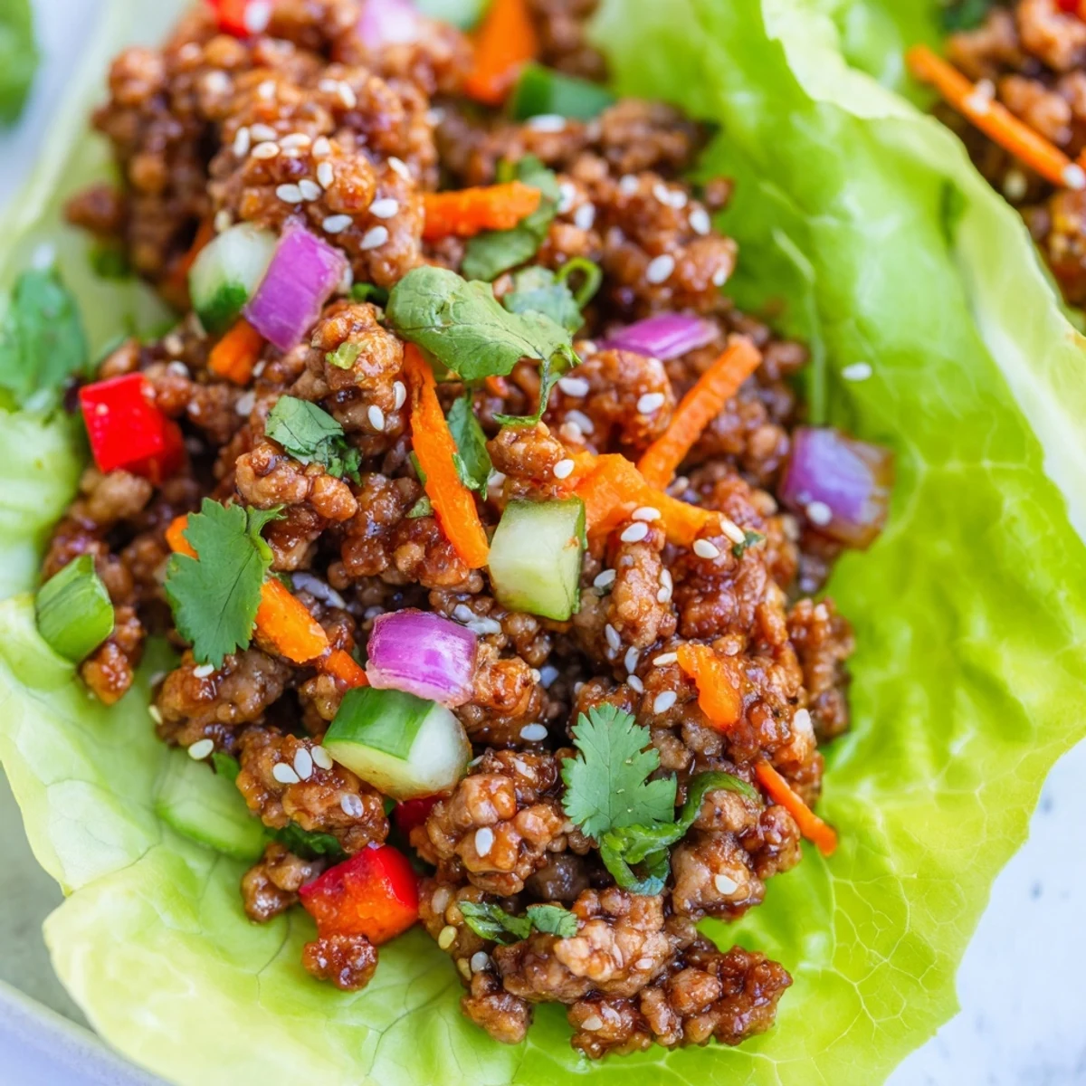 Healthy ground turkey lettuce wrap bowls topped with sesame seeds and cilantro