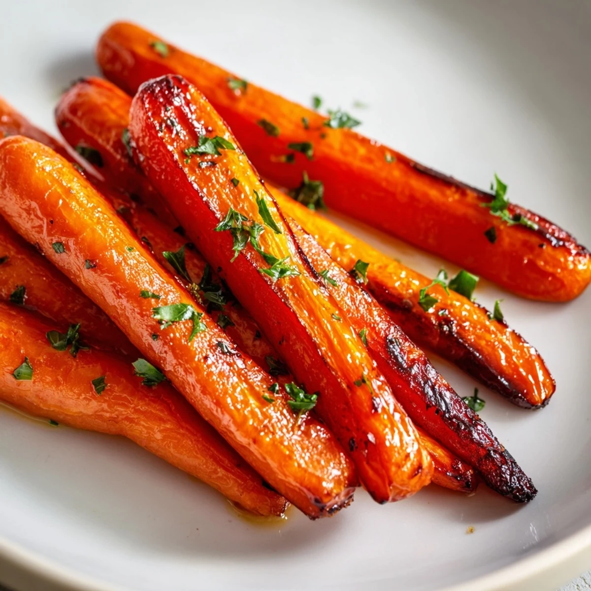 Tender honey roasted carrots seasoned with fresh herbs in a rustic cast iron skillet