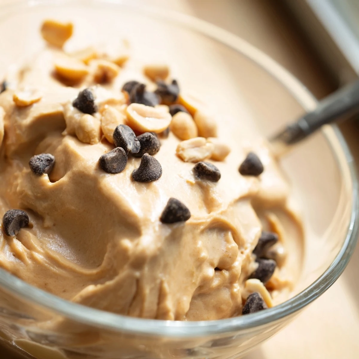 Light and fluffy peanut butter and Cool Whip mousse swirled in serving bowls
