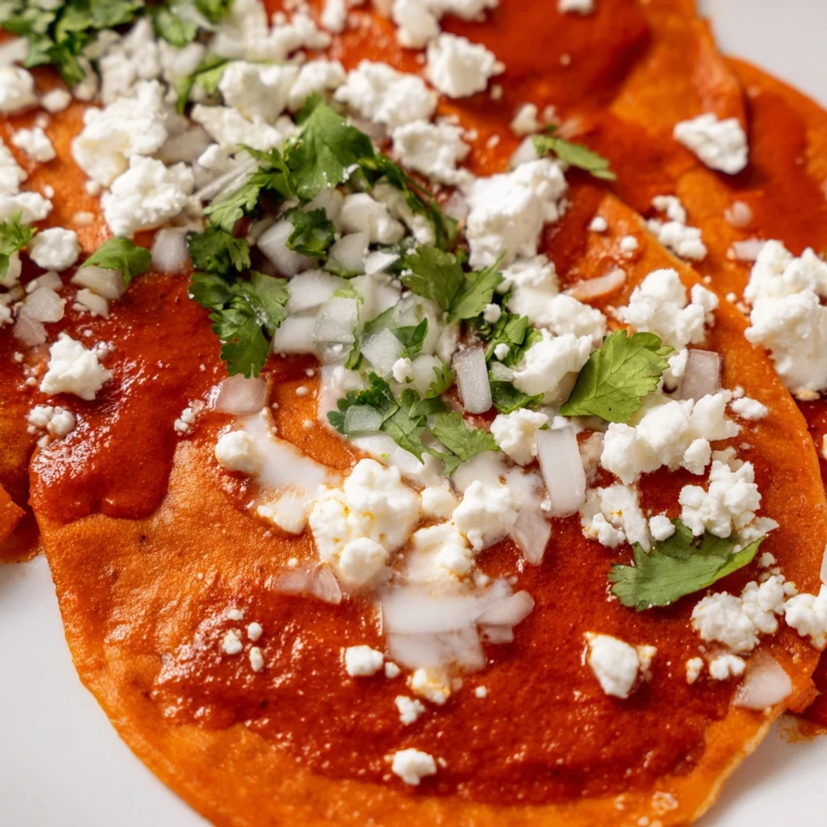 Warm corn tortillas folded into entomatadas swimming in vibrant homemade tomato salsa topped with cream
