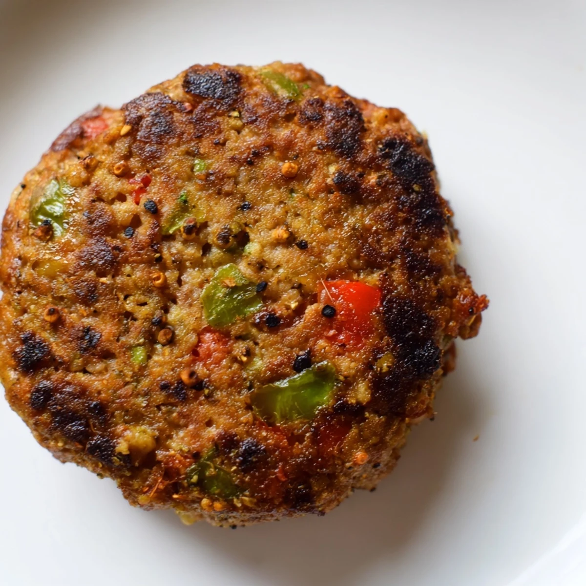 Thick juicy Pakistani Chapli Kabab patties topped with chopped tomatoes, cilantro, and green chilies