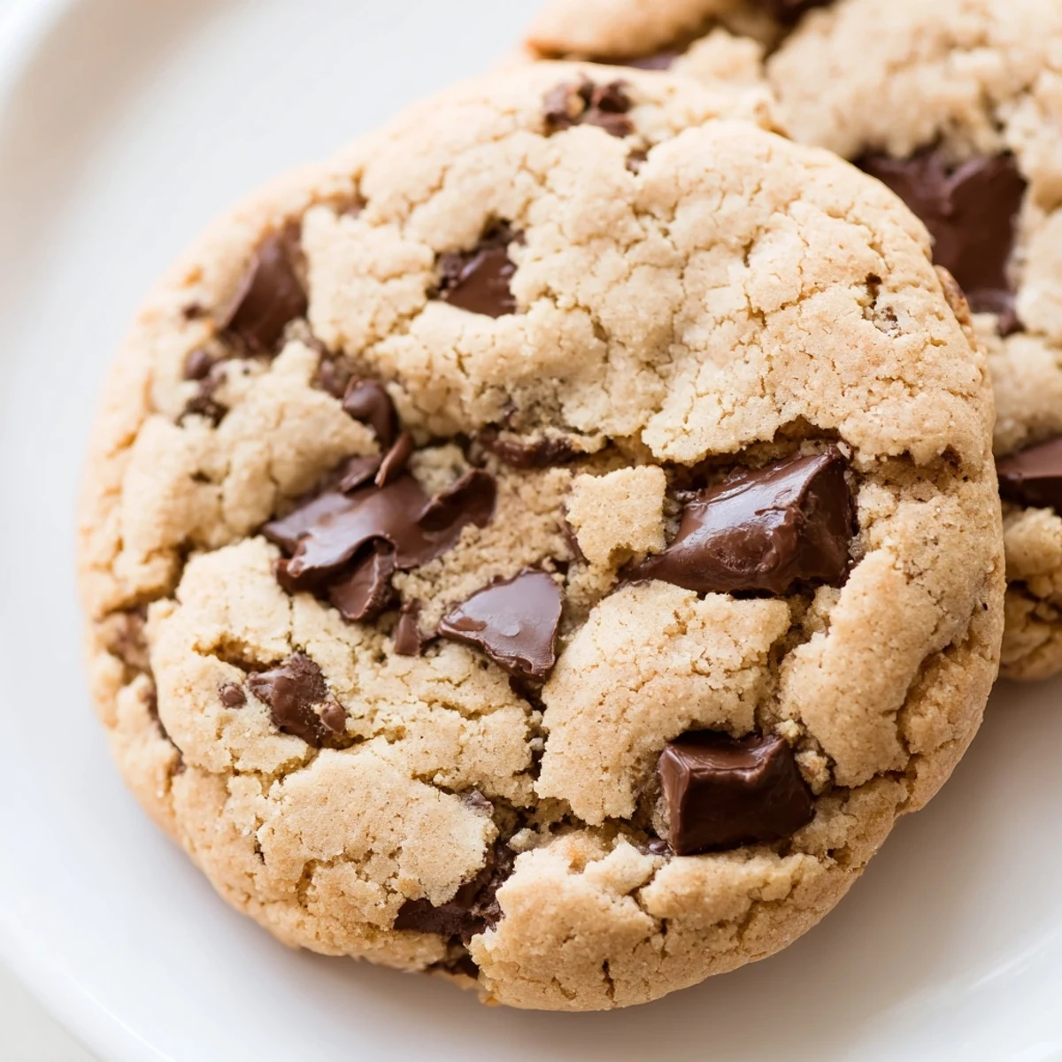 Golden Nut Free Chocolate Chip Cookies with melted chocolate chips on a rustic wooden serving board