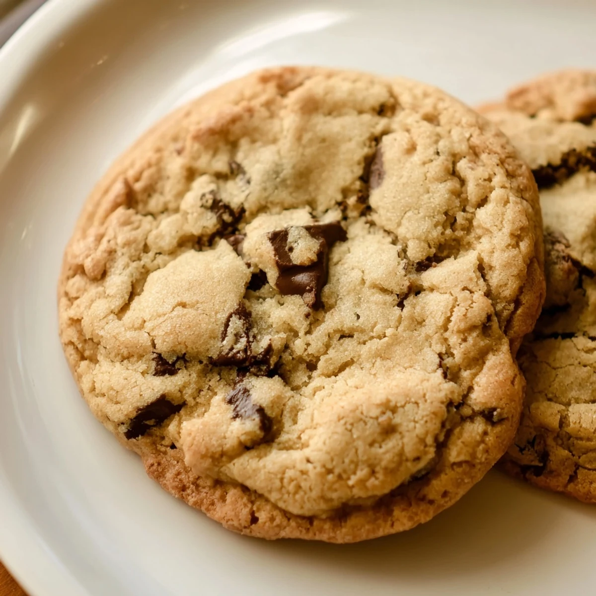 Soft chewy Nut Free Chocolate Chip Cookies fresh from the oven with cracked tops