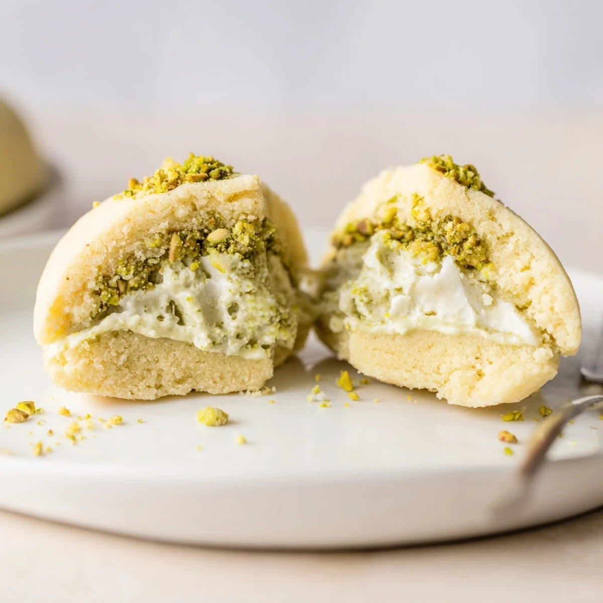 A stack of Pistachio Cream Cookies Recipe on plate, nutty aroma inviting