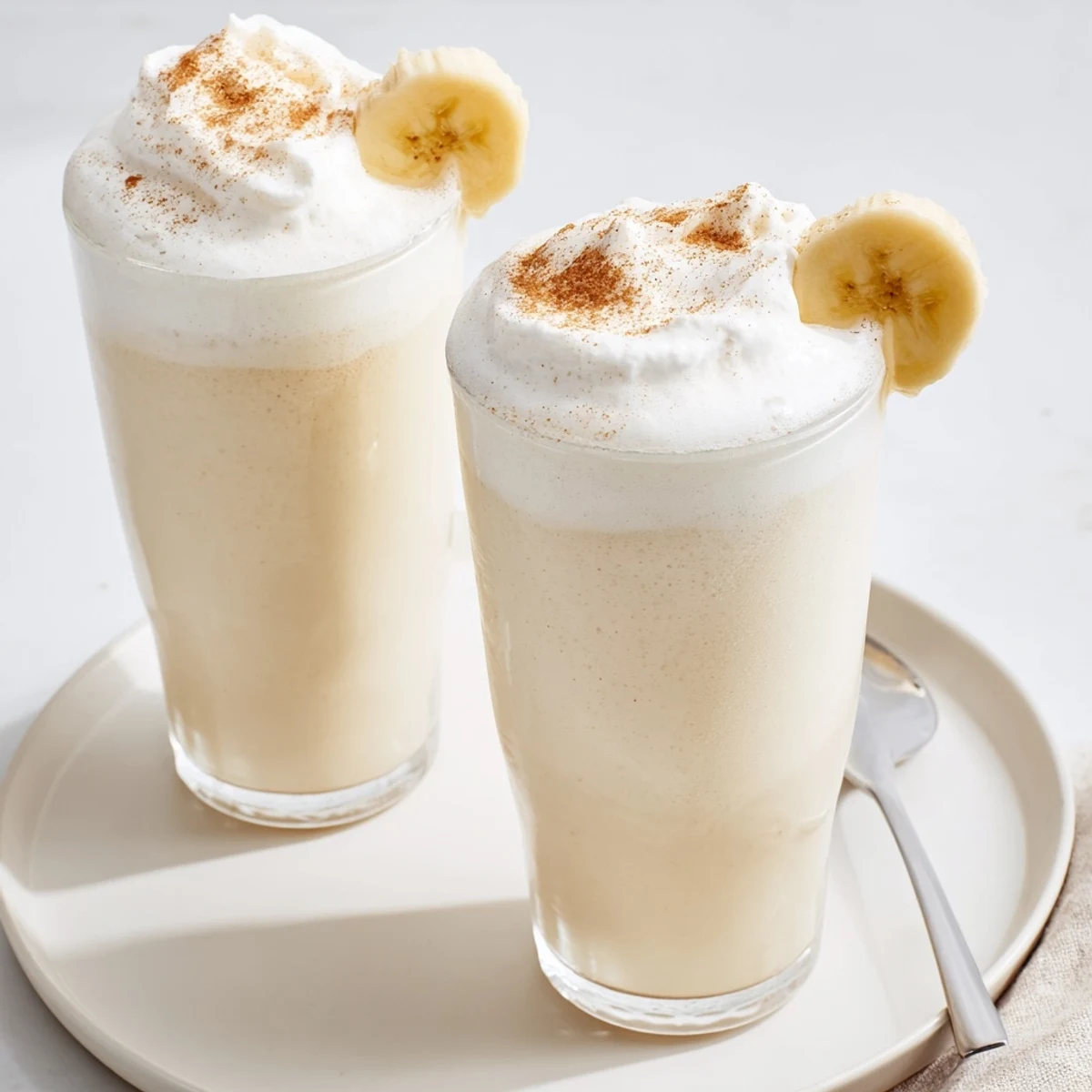 Refreshing homemade Vanilla Banana Shake with cinnamon dusting, ideal breakfast sip