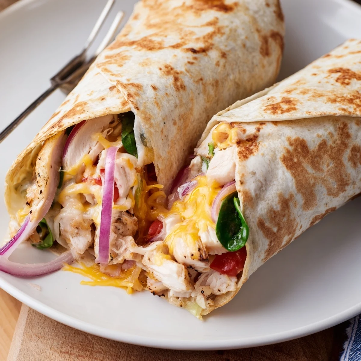 Skillet-grilled and golden, Cozy Cheesy Garlic Chicken Wraps smell buttery and savory.