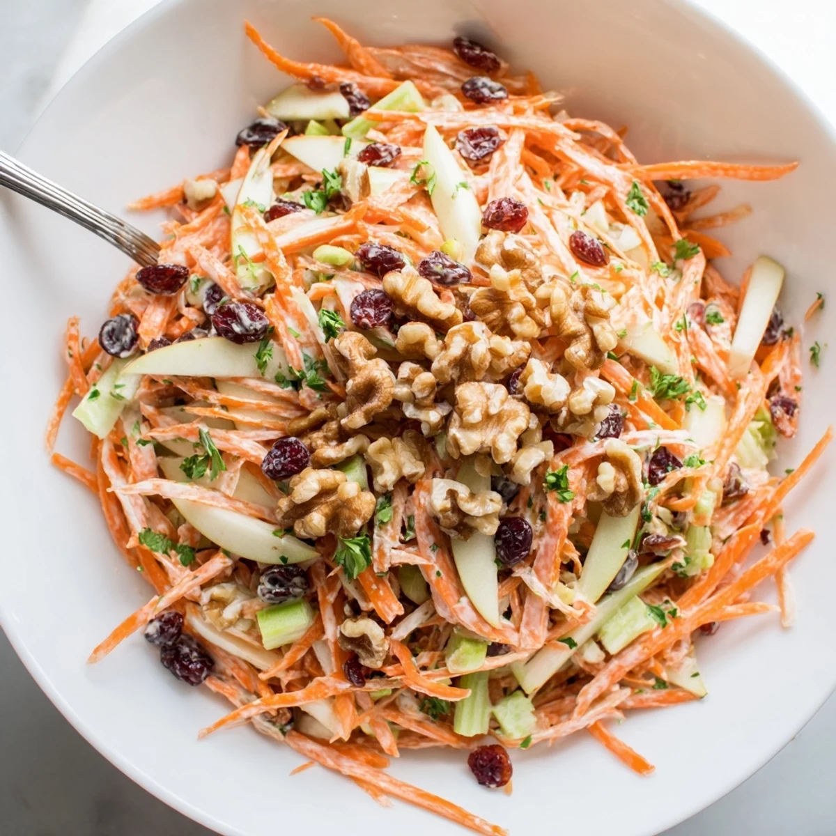 Crunchy Apple Carrot Salad With Creamy Citrus Dressing, crisp apples and toasted walnuts