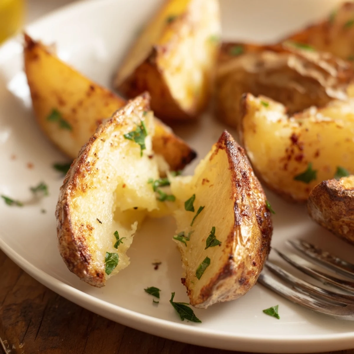 Hand-cut Potato Wedges sprinkled with paprika, crispy skins and soft centers.