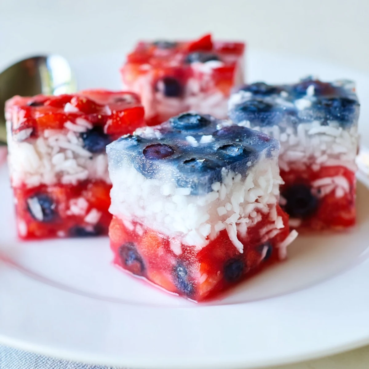 Red White And Blue Ice Cubes Recipe shown in bowl brightens sparkling cocktails